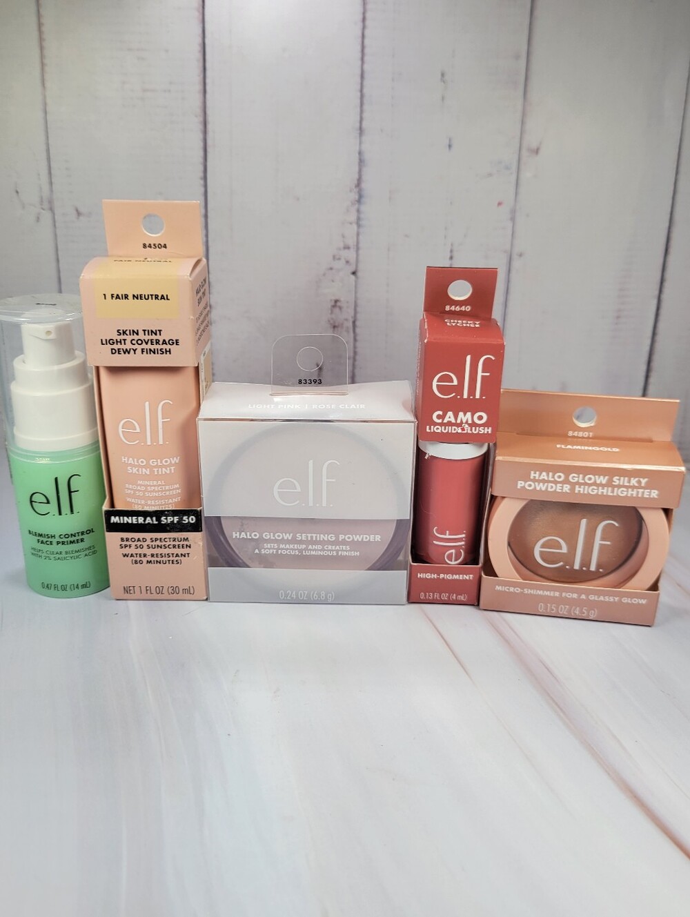 Elf Primer, Skin Tint Foundation,Setting Powder, Blush & Highlighter Bundle NEW